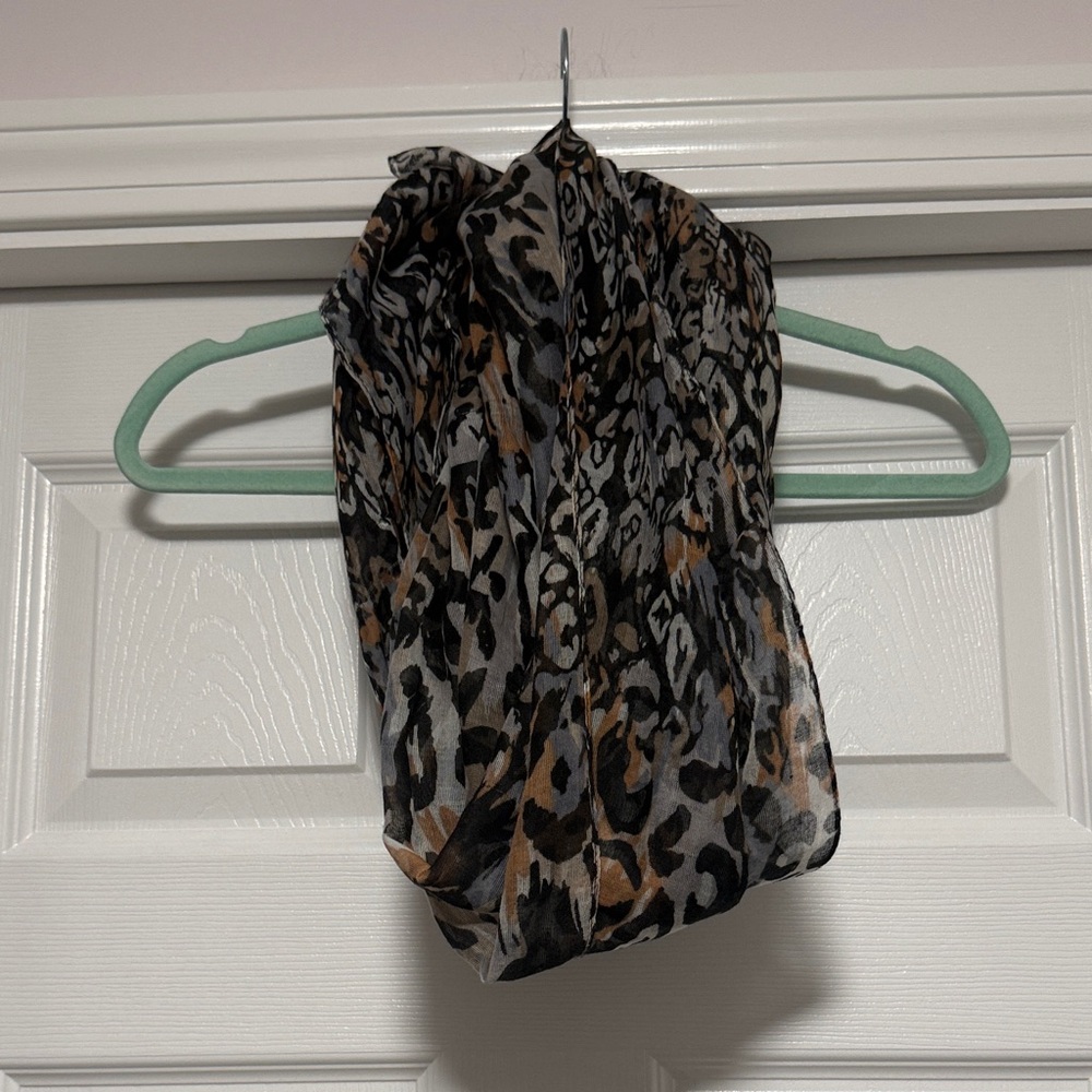 Lightweight Animal Print Scarf in Black, Gray & Brown